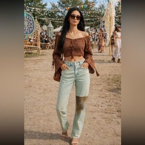 Anthropologie NWT Pilcro Slim Boyfriend Jeans Midrise Green Spray Paint Mint 24T